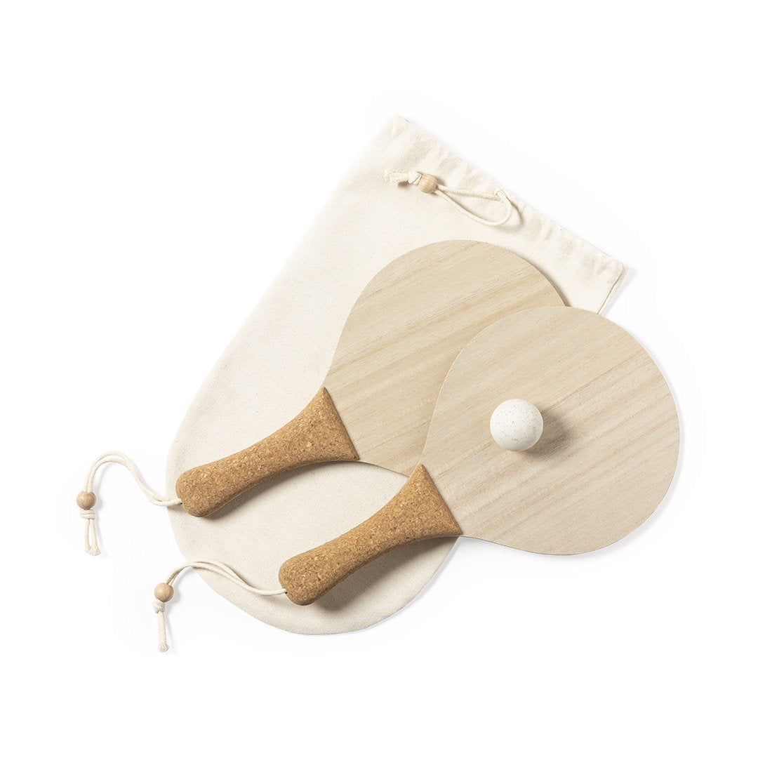 Bubbak Beach Rackets – Natural Wooden Paddle Set with Cork Handles