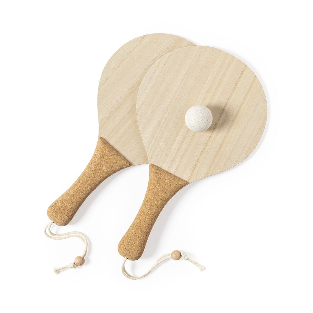 Bubbak Beach Rackets – Natural Wooden Paddle Set with Cork Handles