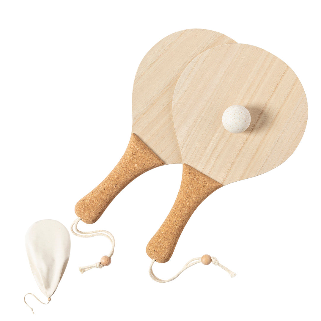 Bubbak Beach Rackets – Natural Wooden Paddle Set with Cork Handles
