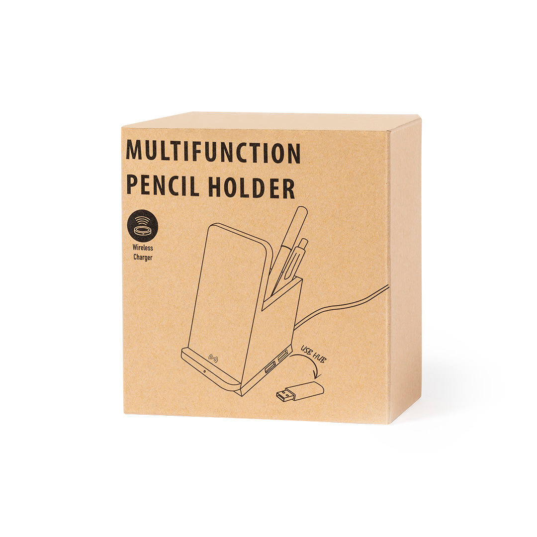 Bloxem Multifunctional Pen Holder – Bamboo Wireless Charger & USB Hub