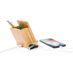 Bloxem Multifunctional Pen Holder – Bamboo Wireless Charger & USB Hub