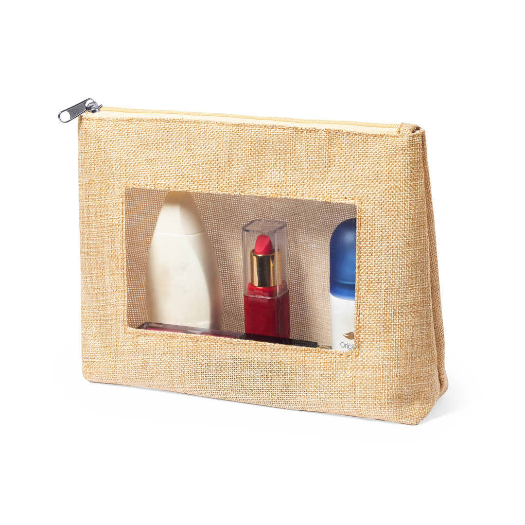 Flumit Beauty Bag – Natural Tone Polyester with Transparent EVA Window