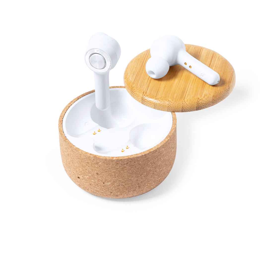 Grigal Bluetooth Earphones with Cork Charging Base – Sustainable Tech Accessory