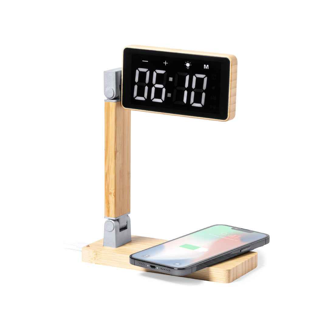 Edres Multifunction Clock with Wireless Charger – Sustainable Bamboo Design