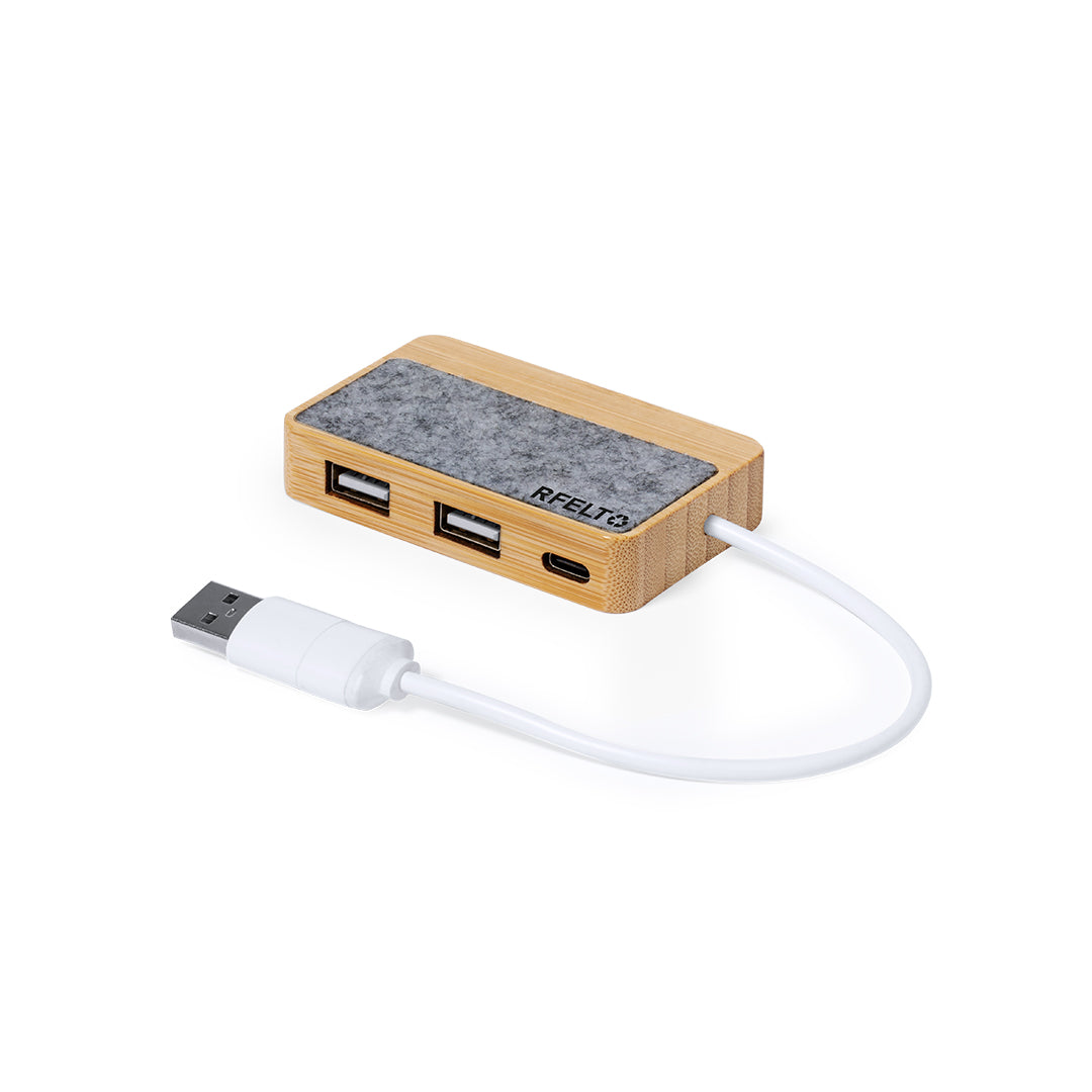 Barney Bamboo USB Hub with RPET Felt – Sustainable Tech Accessory