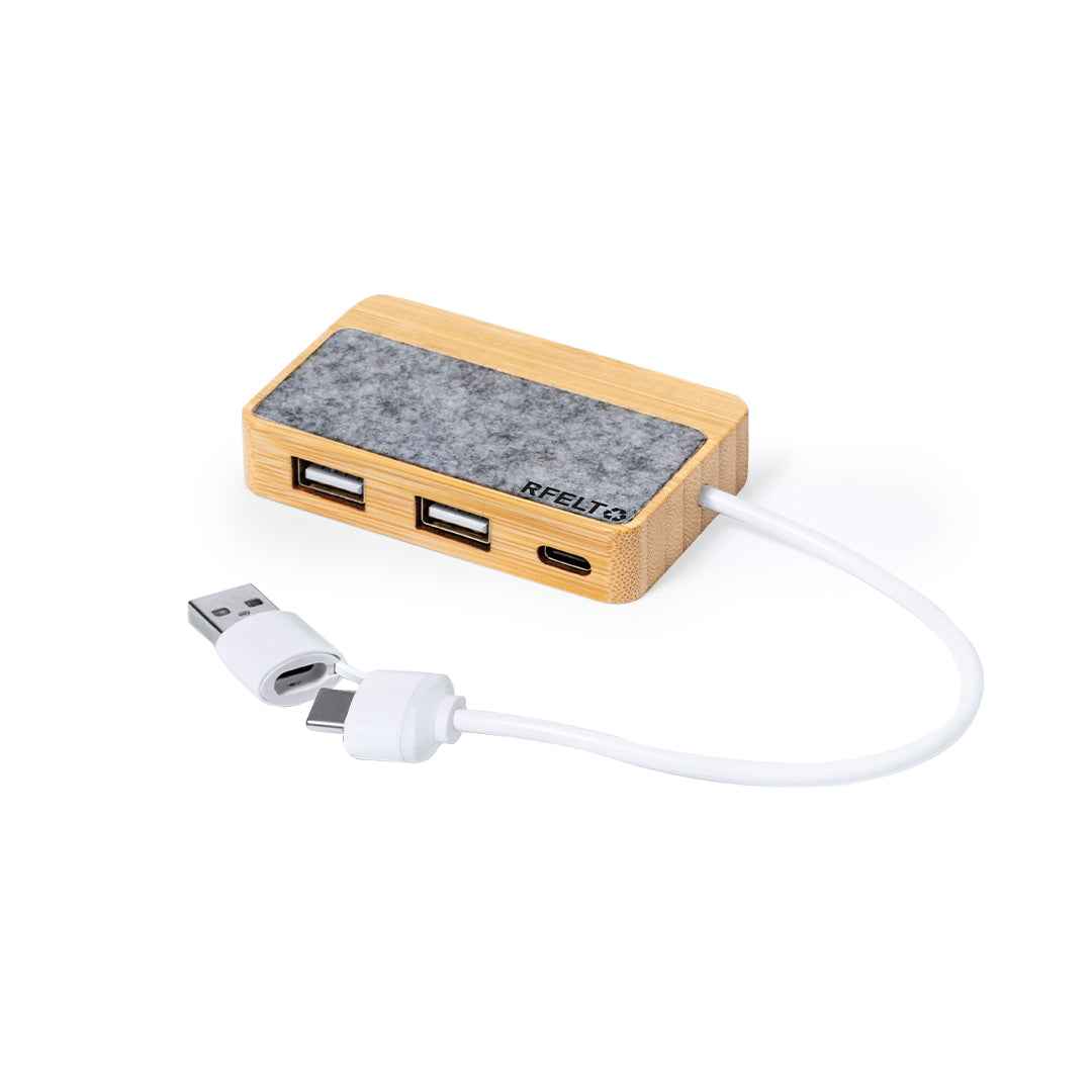 Barney Bamboo USB Hub with RPET Felt – Sustainable Tech Accessory