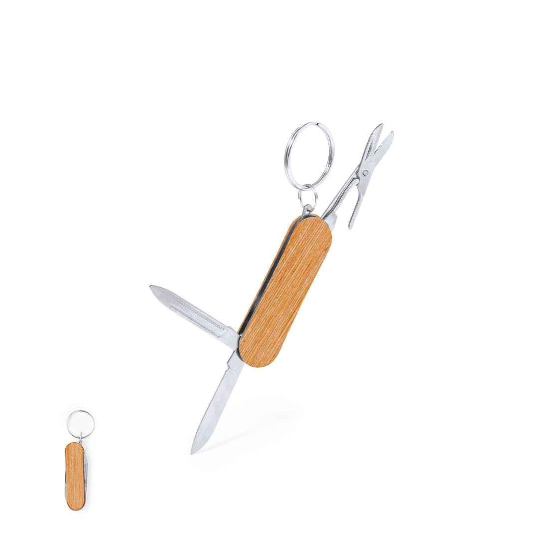 Famke Multitool Keychain – Practical Stainless Steel and Wood Accessory