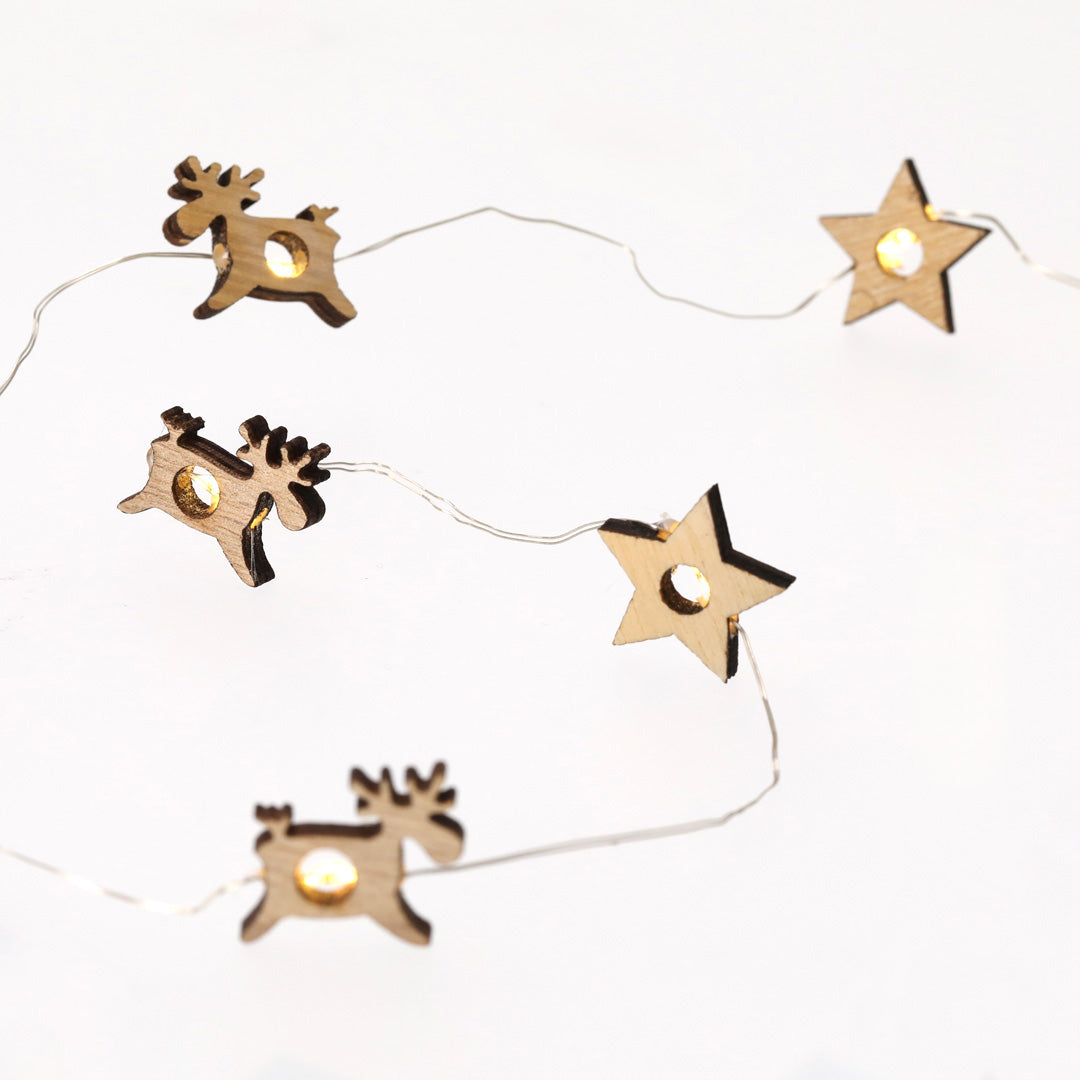 Plentox Illuminated Wooden Garland – Natural Christmas Decoration