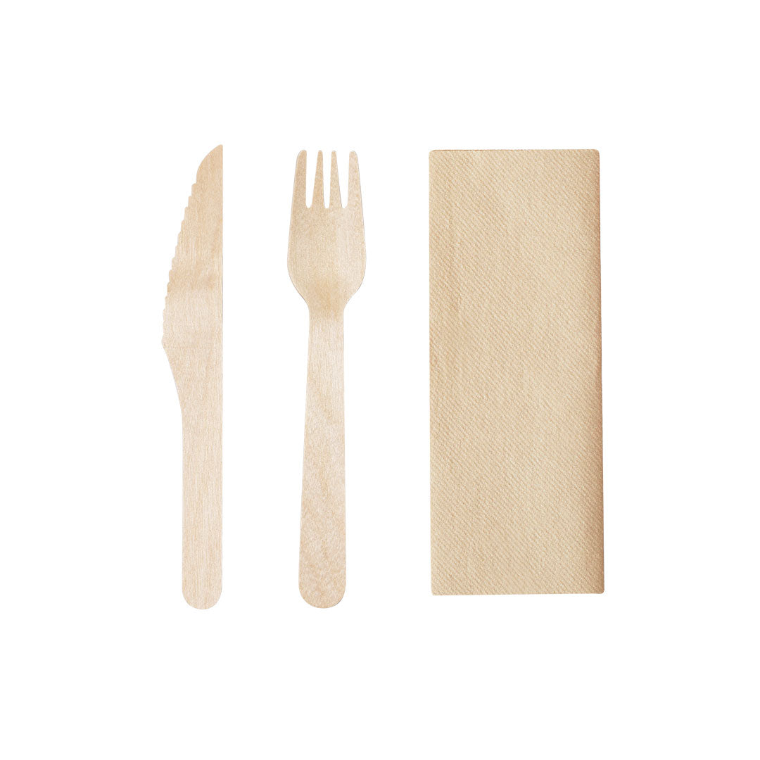 Kumix Eco-Friendly Wooden Cutlery Set – Sustainable 3-in-1 Utensils with Napkin
