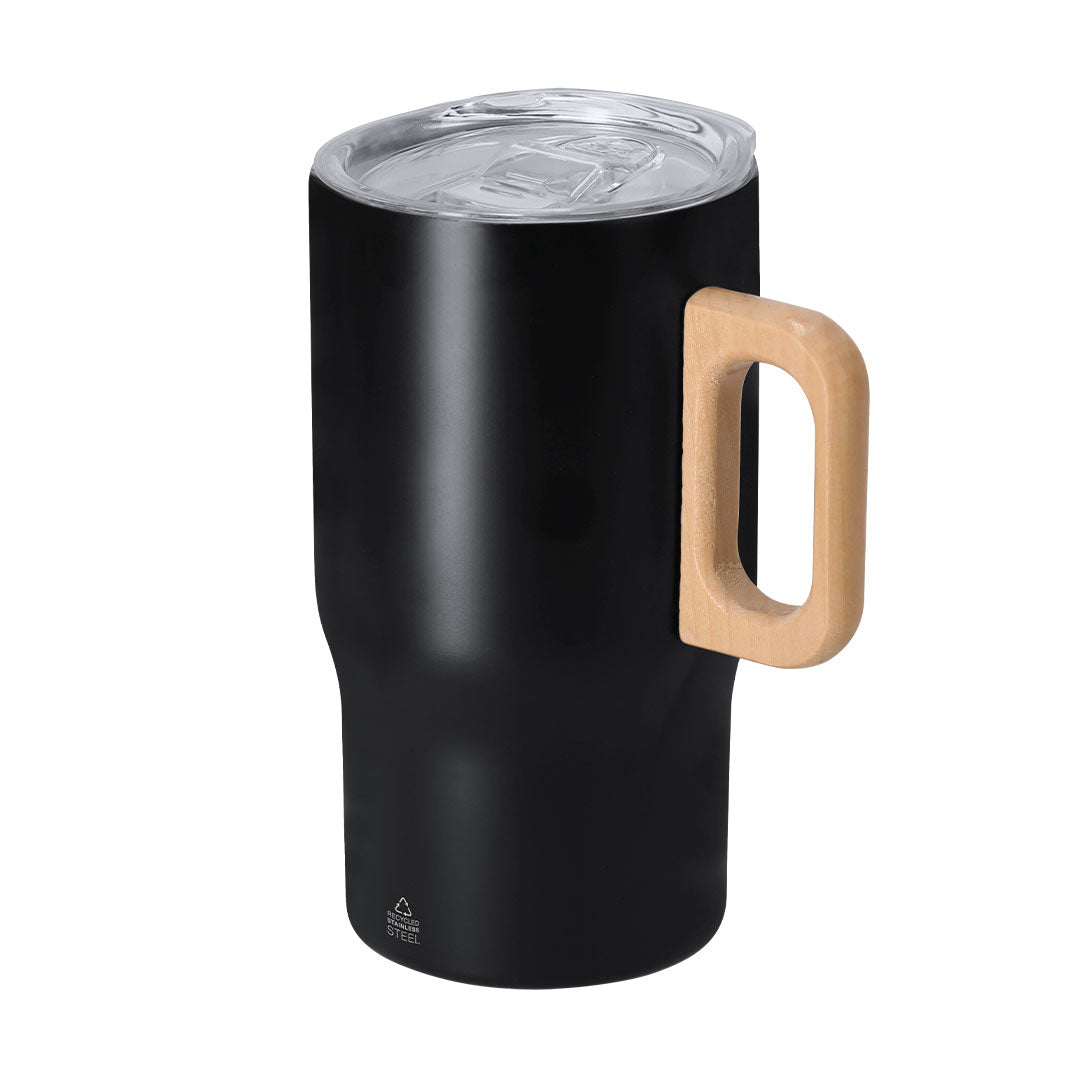 Zaran Thermal Mug – Recycled Stainless Steel Double Wall Mug with Wooden Handle