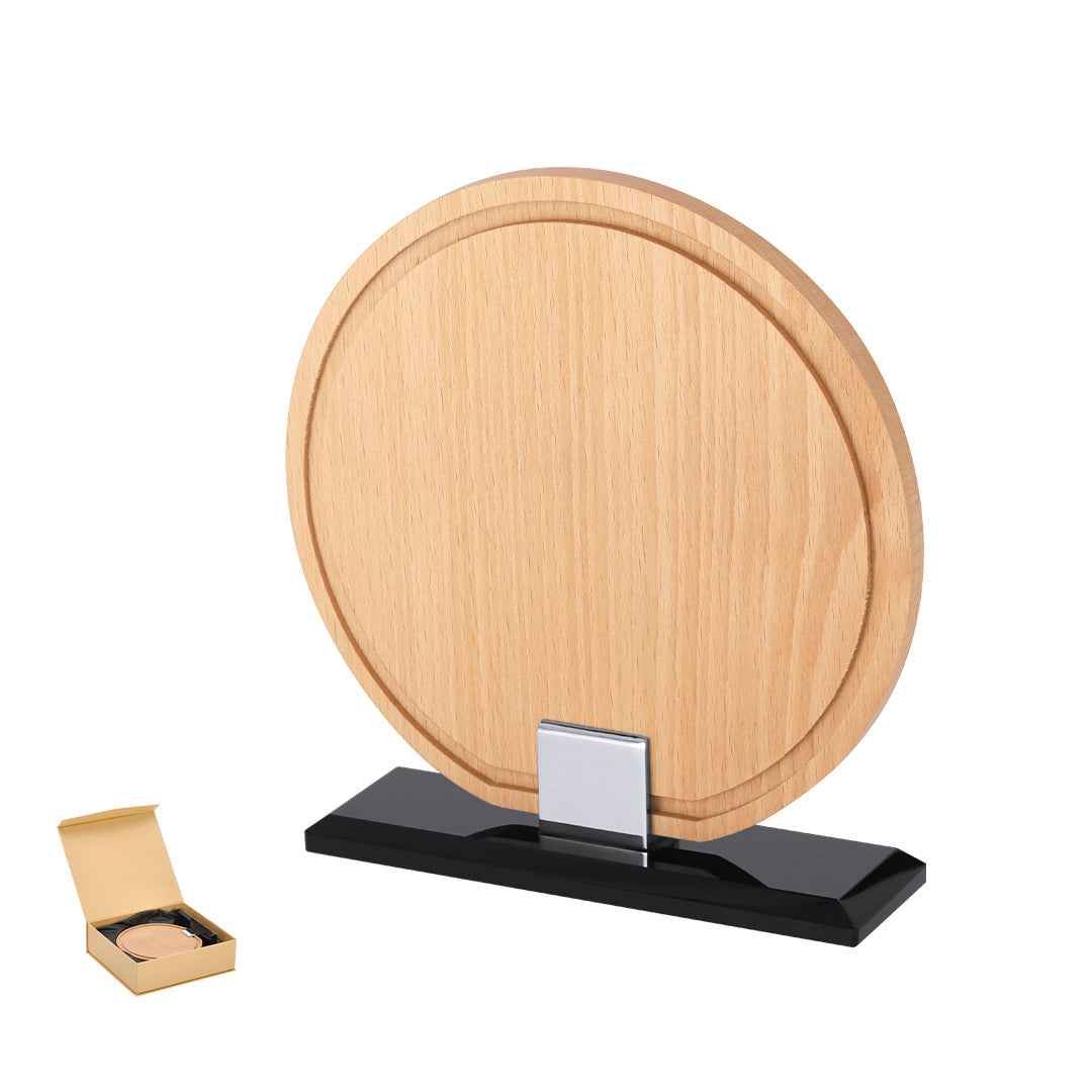 Vererol Trophy Plaque – Elegant Wooden Award with Glass Base