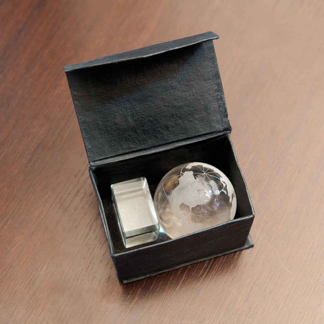 Earth-shaped Crystal Ball with Laser Printing Base – Promotional Gift for Irish Businesses