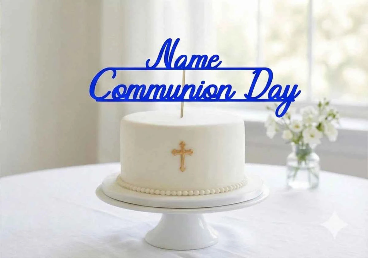 Personalised Communion Cake Topper Blue