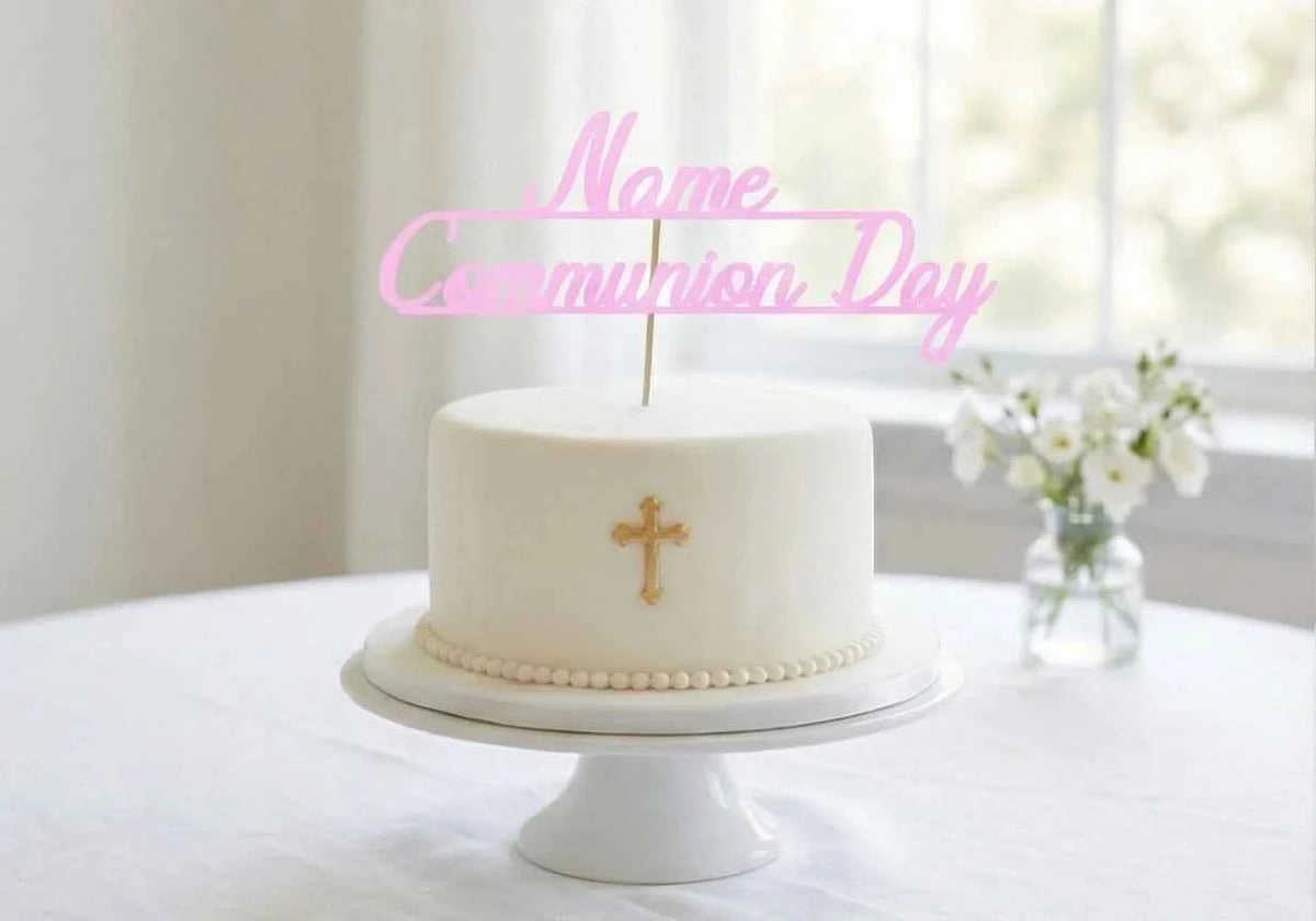 Personalised Communion Cake Topper Pink