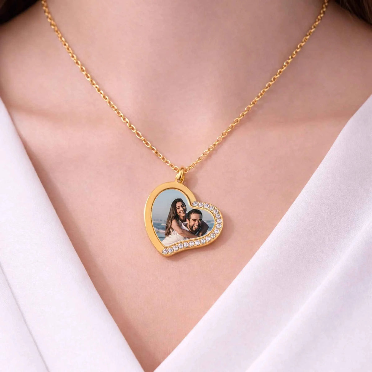 Custom Heart Necklace With Stones On One Side