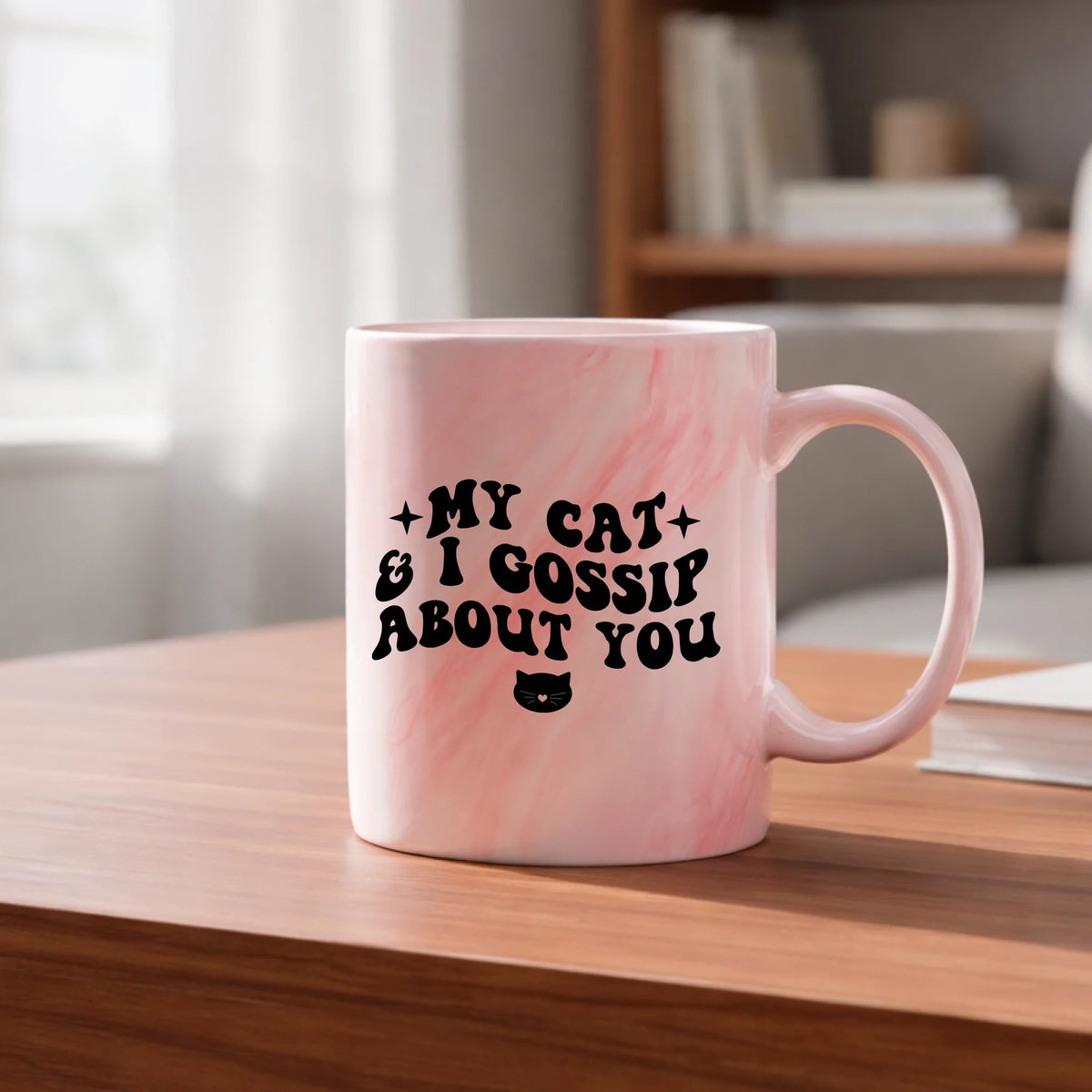 My Cat And I Gossip About You - Marble Mug - Fou Tees