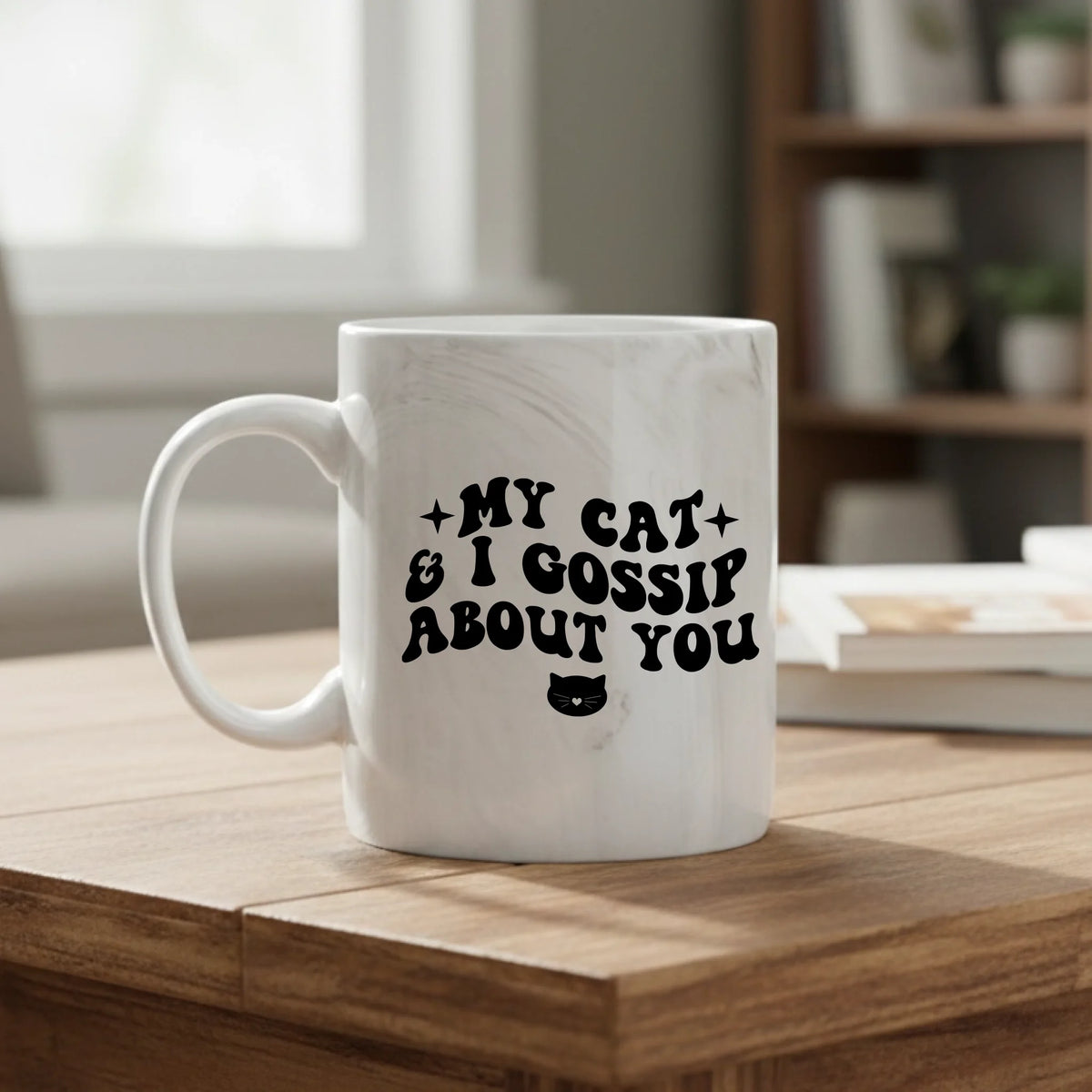 My Cat And I Gossip About You - Marble Mug - Fou Tees