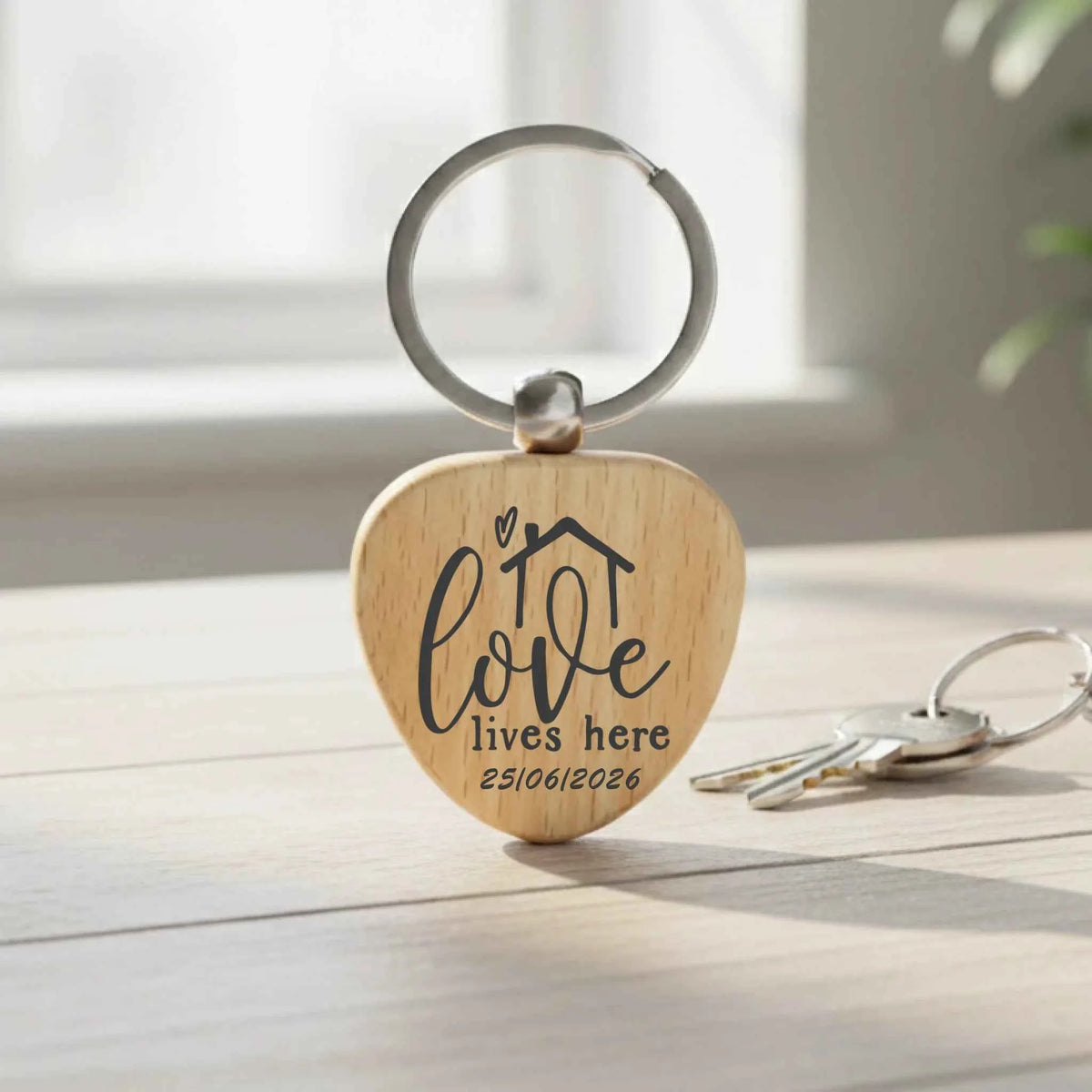 Custom Love Lives Here - Heart Keyring