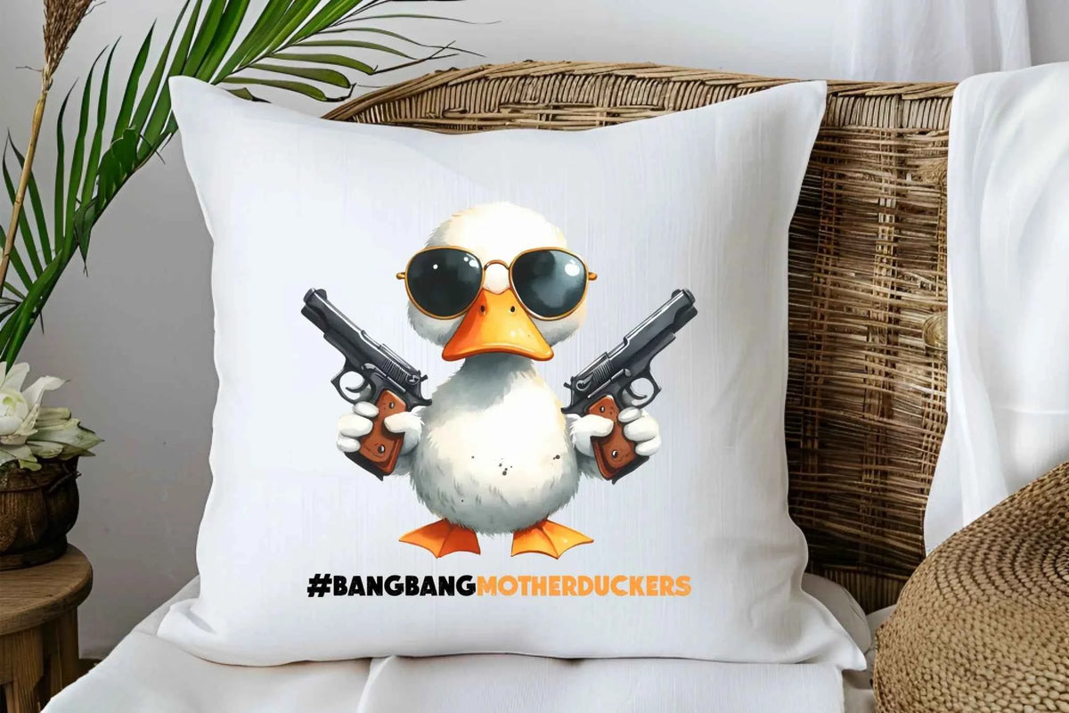 Bang Bang Motherduckers Cushion – Comfortable and Stylish Photo Cushion by Fou Tees Ireland