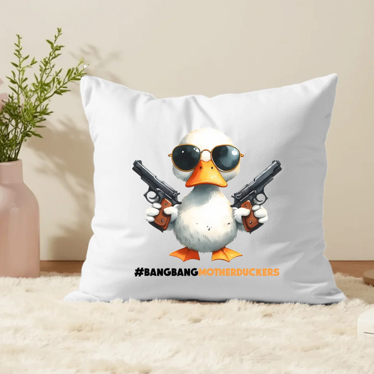 Bang Bang Motherduckers Cushion – Comfortable and Stylish Photo Cushion by Fou Tees Ireland