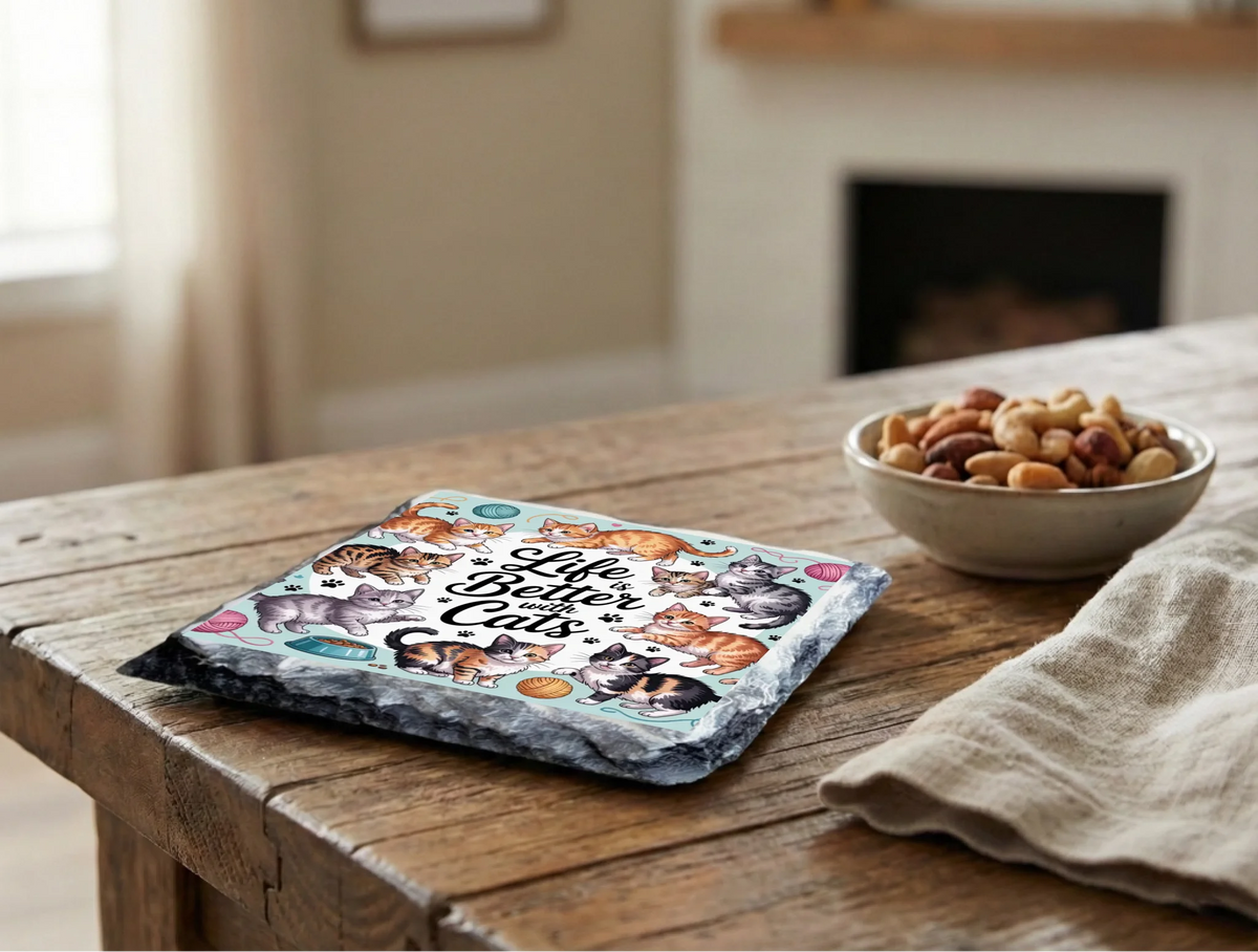 Life Is Better With cats - Slate Coaster