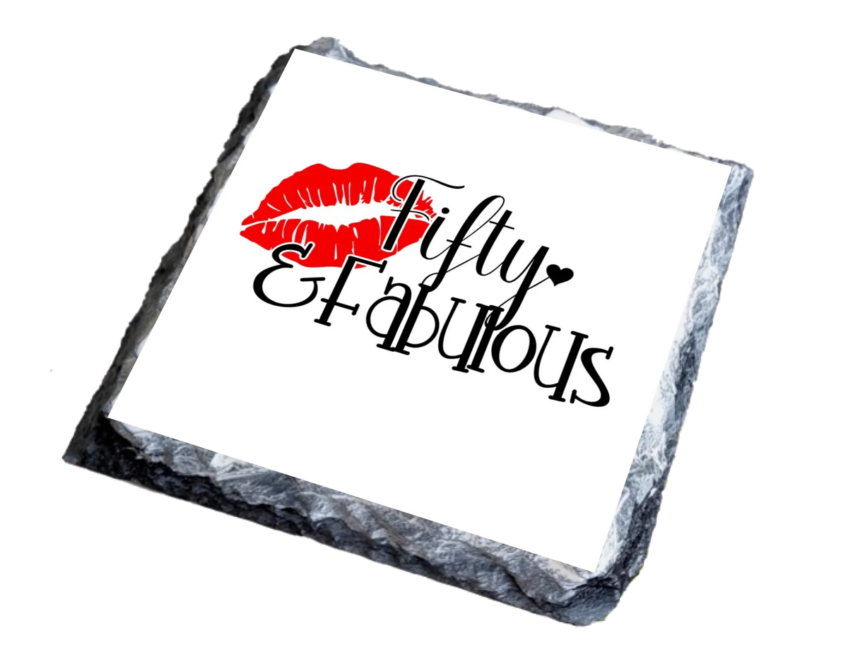 50 and Fabulous Coaster – Natural Slate Gift from Fou Tees Ireland