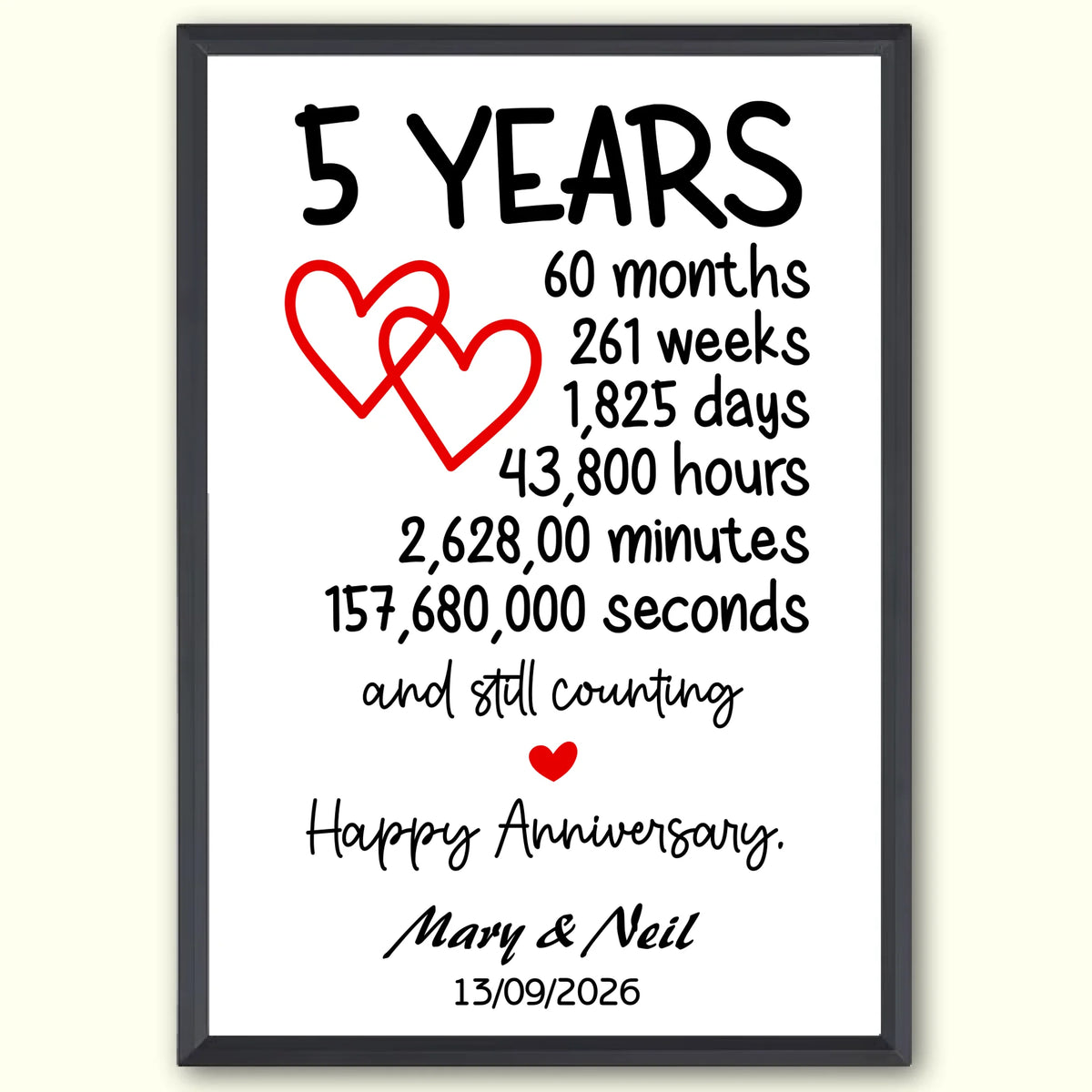 5 Year Anniversary Framed Design - 5 Year Anniversary - Framed Design