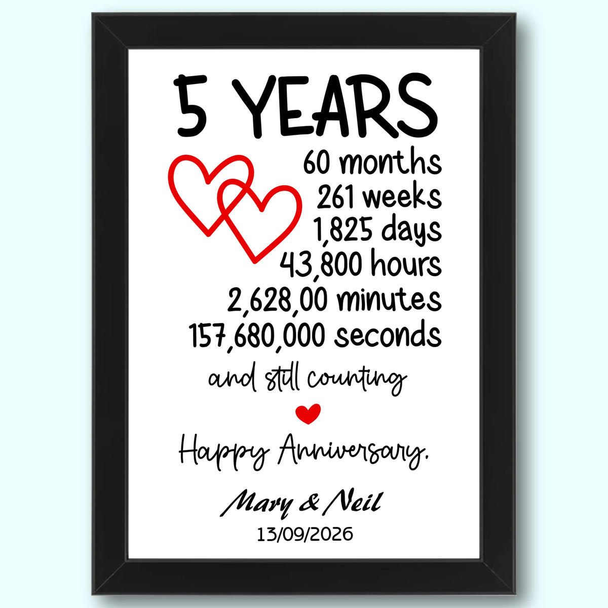 5 Year Anniversary Framed Design - 5 Year Anniversary - Framed Design