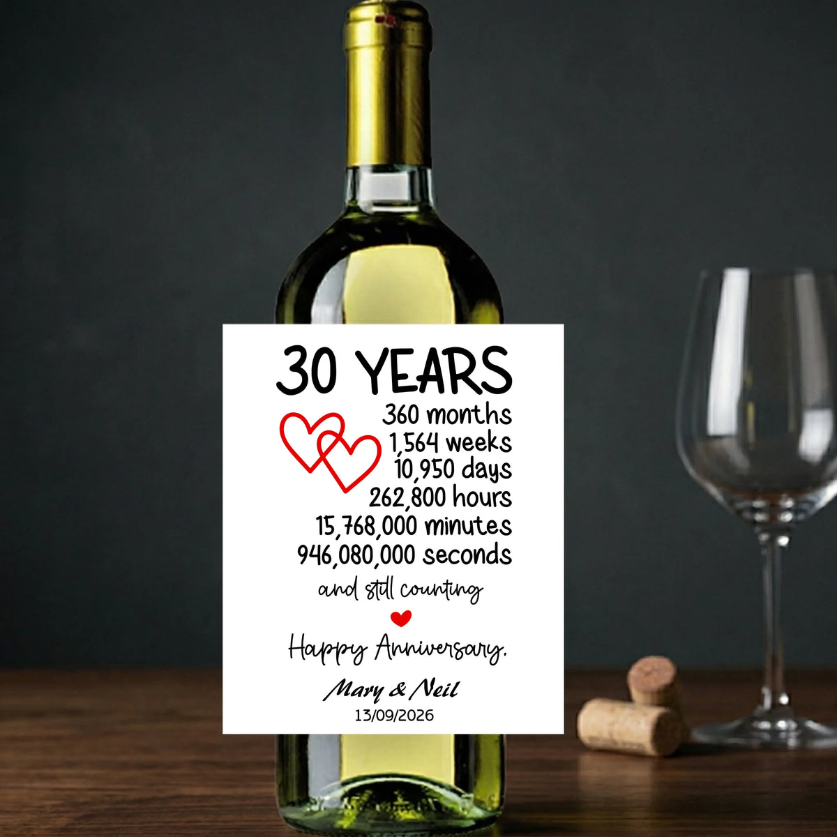 30 Year Anniversary Wine Label - Unique Gift from Fou Tees Ireland