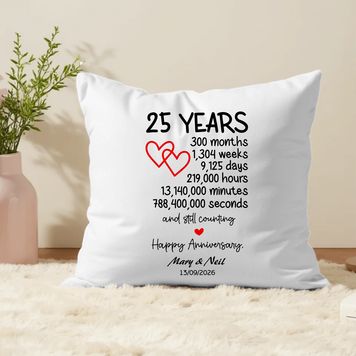 25 Year Anniversary Cushion – A Thoughtful Keepsake from Fou Tees