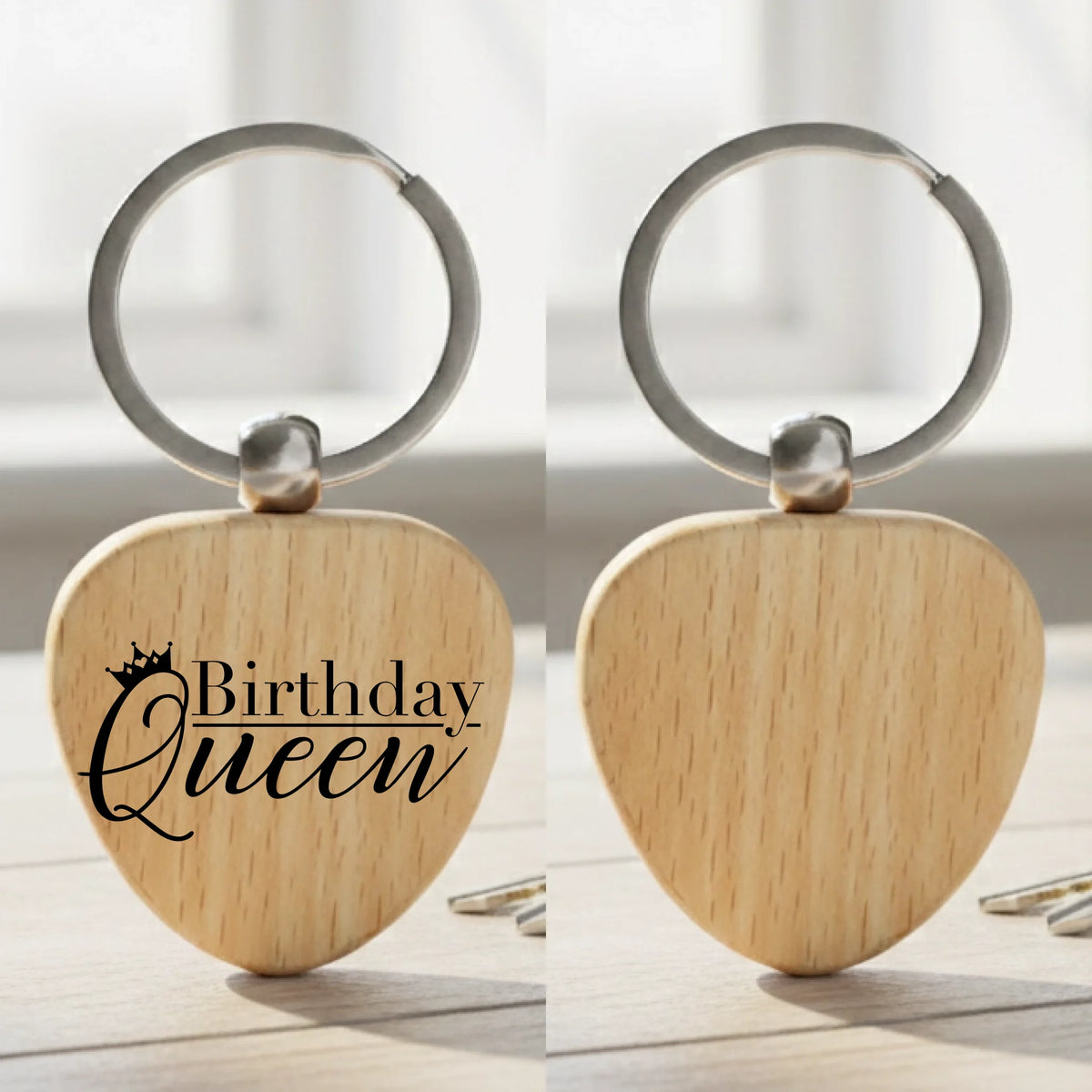 Birthday Queen Keyring – Heart Shaped Wooden Keepsake by Fou Tees