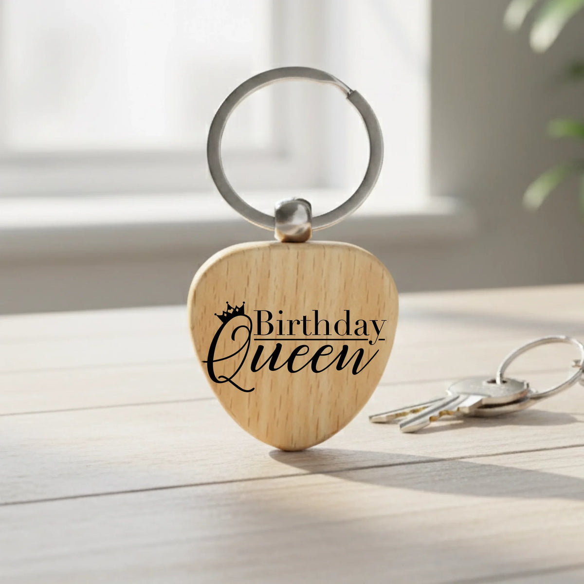 Birthday Queen Keyring – Heart Shaped Wooden Keepsake by Fou Tees