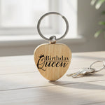 Birthday Queen Keyring – Heart Shaped Wooden Keepsake by Fou Tees