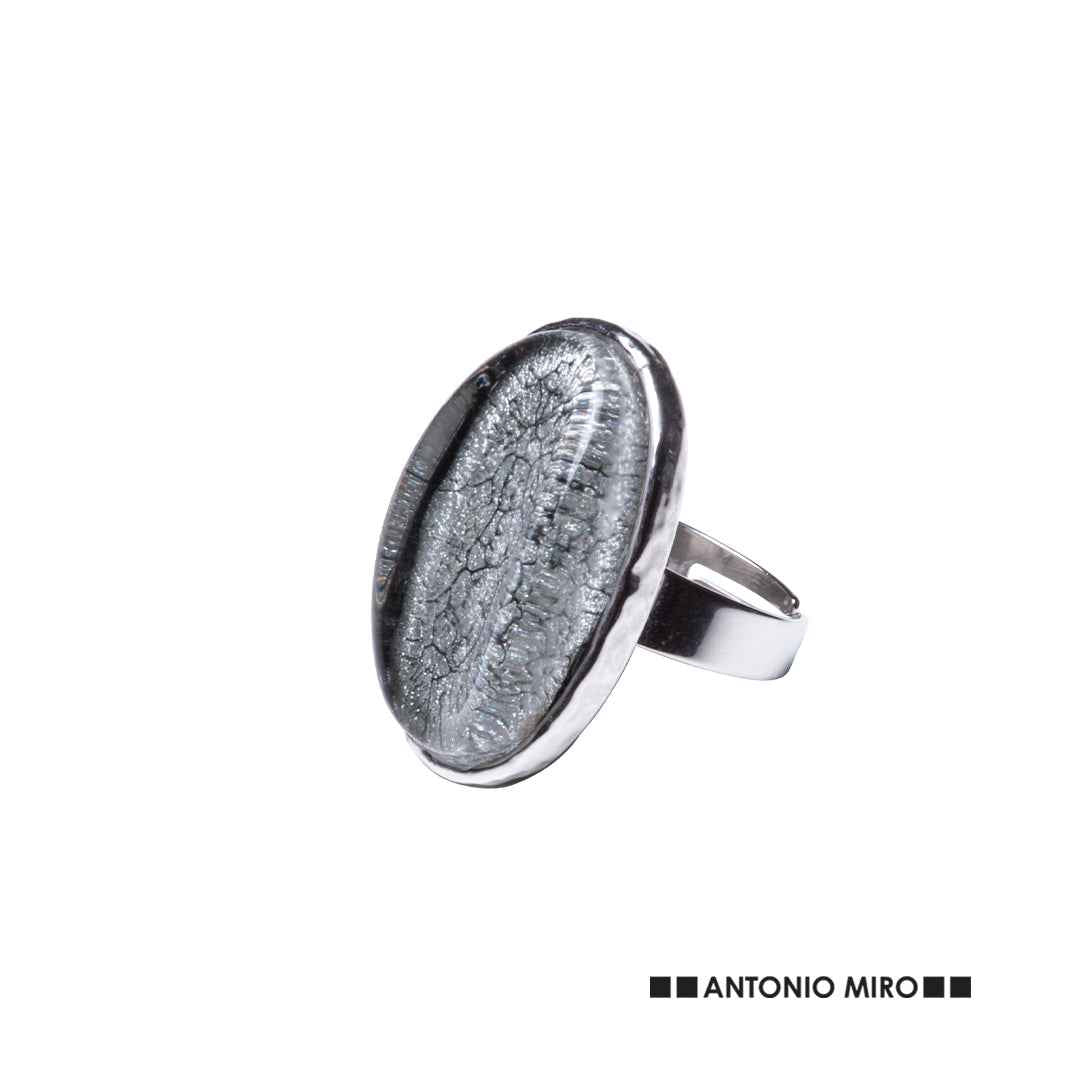 Hansok Adjustable Ring by Antonio Miró – Stylish Metal Ring with Resin Inlay