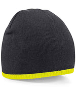 Beechfield Two Tone Pull-On Beanie – Stylish and Warm Headwear Black/Fluorescent Yellow ONE