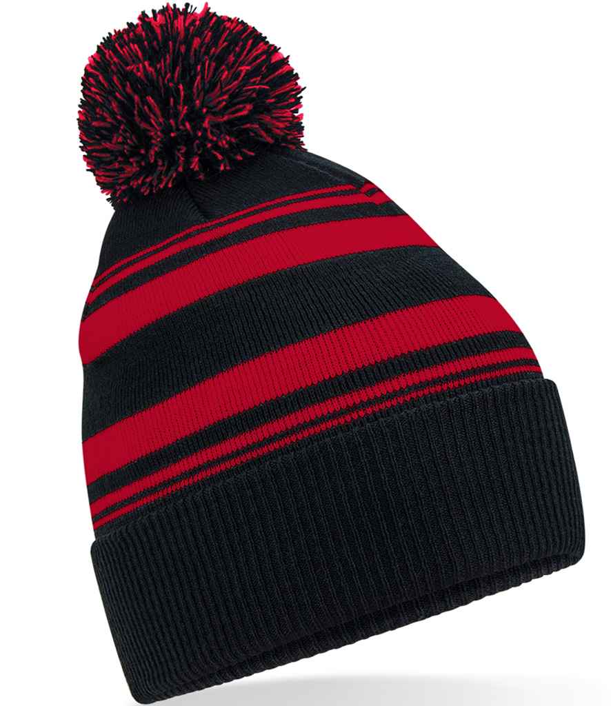 Beechfield Striped Fan Beanie – Warm and Stylish Headwear from Fou Tees Ireland Black/Classic Red ONE