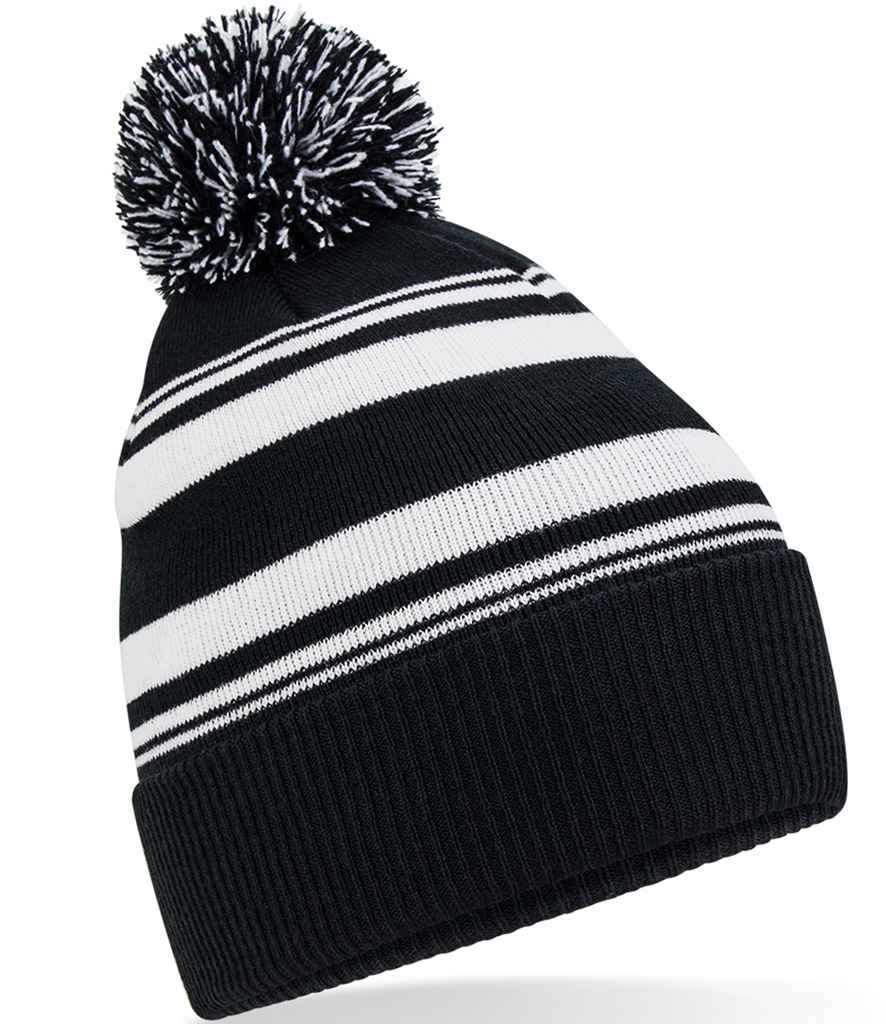 Beechfield Striped Fan Beanie – Warm and Stylish Headwear from Fou Tees Ireland Black/White ONE