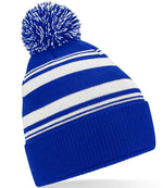 Beechfield Striped Fan Beanie – Warm and Stylish Headwear from Fou Tees Ireland Bright Royal/White ONE