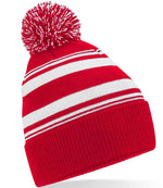 Beechfield Striped Fan Beanie – Warm and Stylish Headwear from Fou Tees Ireland Classic Red/White ONE