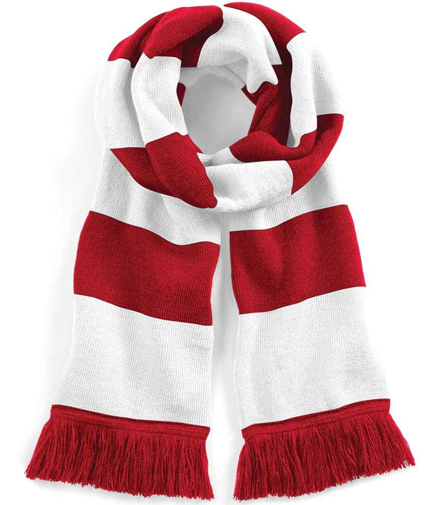 Beechfield Stadium Scarf – Quality Double Layer Knit Scarf Classic Red/White ONE