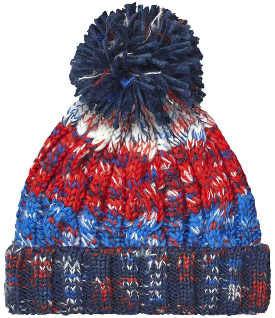 Beechfield Corkscrew Pom Pom Beanie – Warm and Stylish Headwear from Fou Tees Ireland Chilli Blues ONE