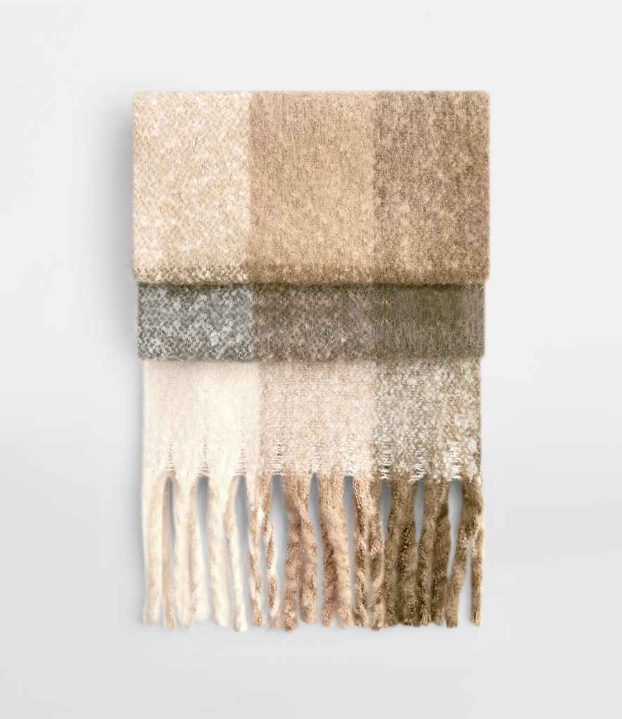 Beechfield Fluffy Check Scarf – Soft, Oversized Eco-Friendly Scarf Brown Check ONE