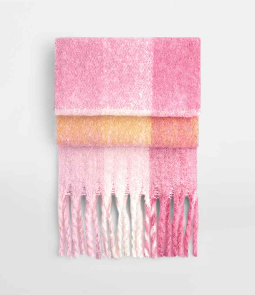 Beechfield Fluffy Check Scarf – Soft, Oversized Eco-Friendly Scarf Pink Check ONE