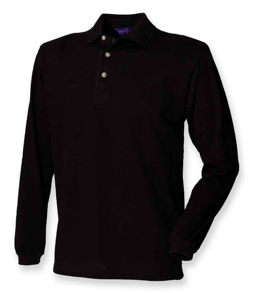 Henbury Long Sleeve Cotton Piqué Polo Shirt Black XXL