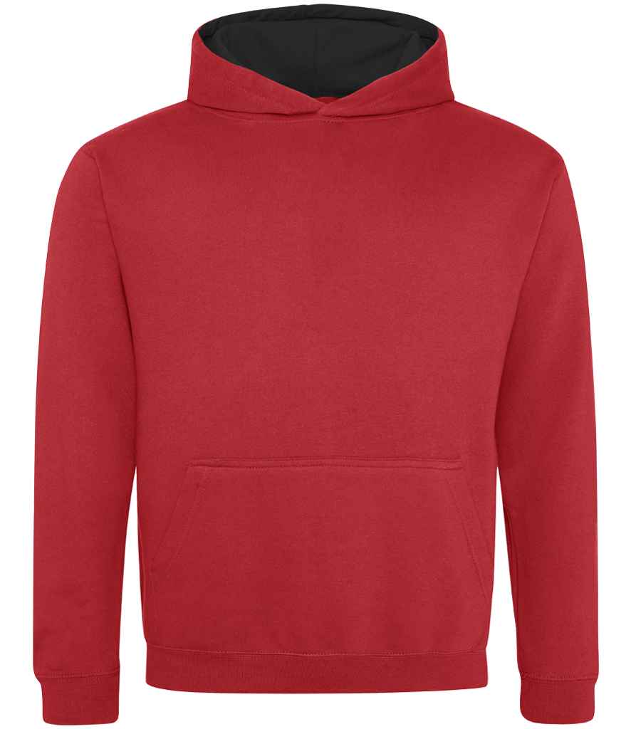 AWDis Kids Varsity Hoodie - Comfortable and Durable Children's Hoodie Fire Red/Jet Black 1213