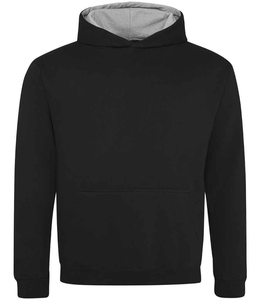 AWDis Kids Varsity Hoodie - Comfortable and Durable Children's Hoodie Jet Black/Heather Grey 1213