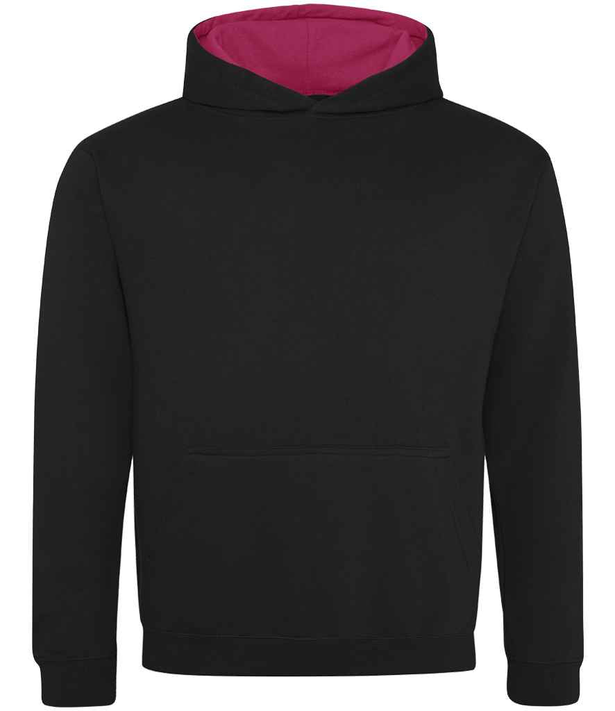 AWDis Kids Varsity Hoodie - Comfortable and Durable Children's Hoodie Jet Black/Hot Pink 1213