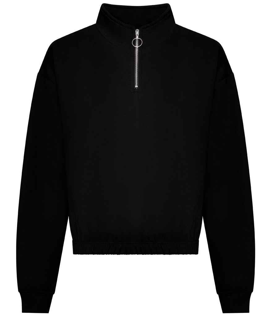 AWDis Ladies Cropped 1/4 Zip Sweatshirt for Comfortable Style Deep Black XL