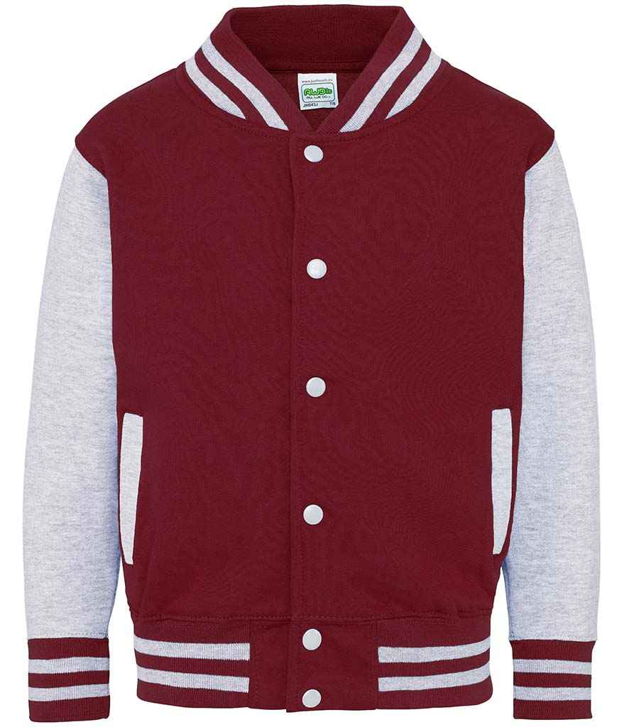 AWDis Kids Varsity Jacket – Durable and Stylish Outerwear for Children Burgundy/Heather Grey 1213