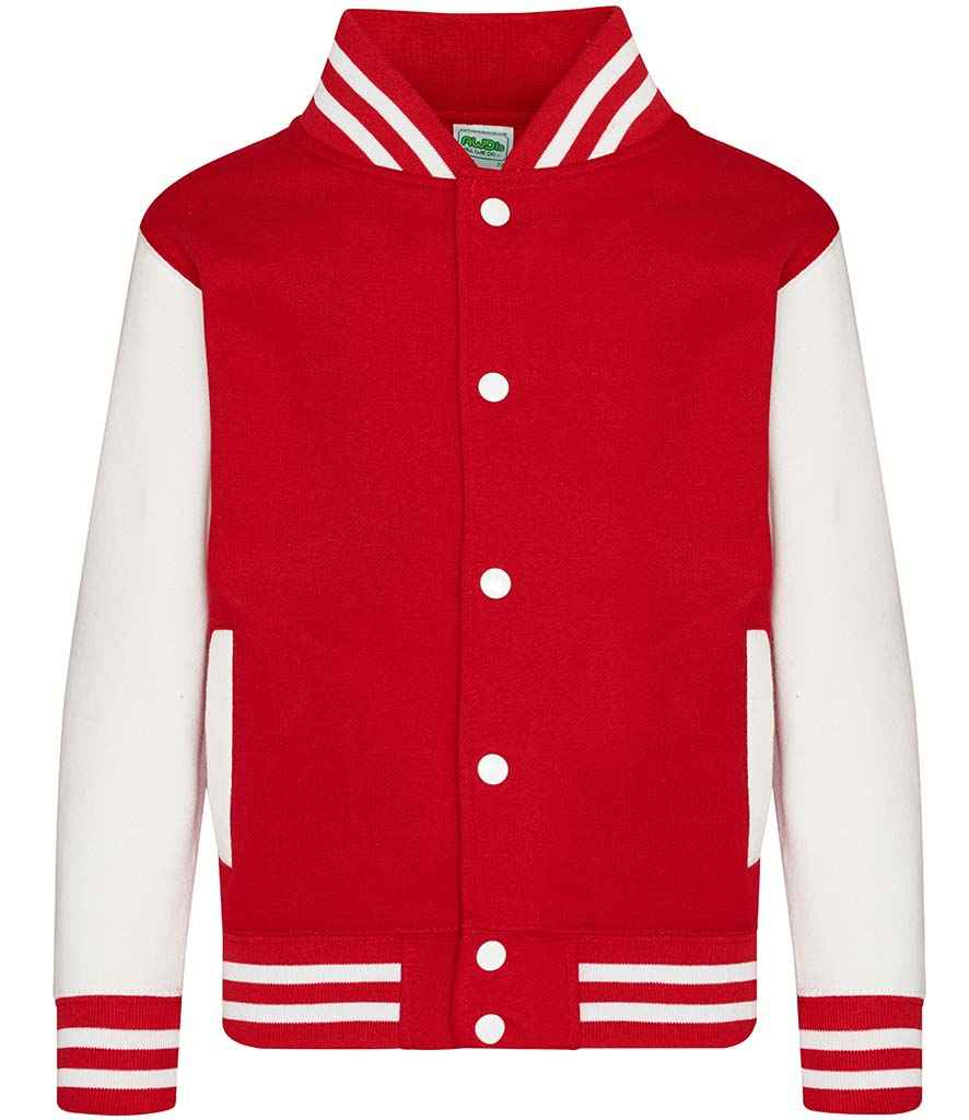 AWDis Kids Varsity Jacket – Durable and Stylish Outerwear for Children Fire Red/White 1213